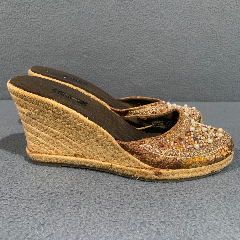 Y2K Fairy Espadrille Wedge Mules Women 8.5 Beaded Brocade Boho Artisan Sandals
